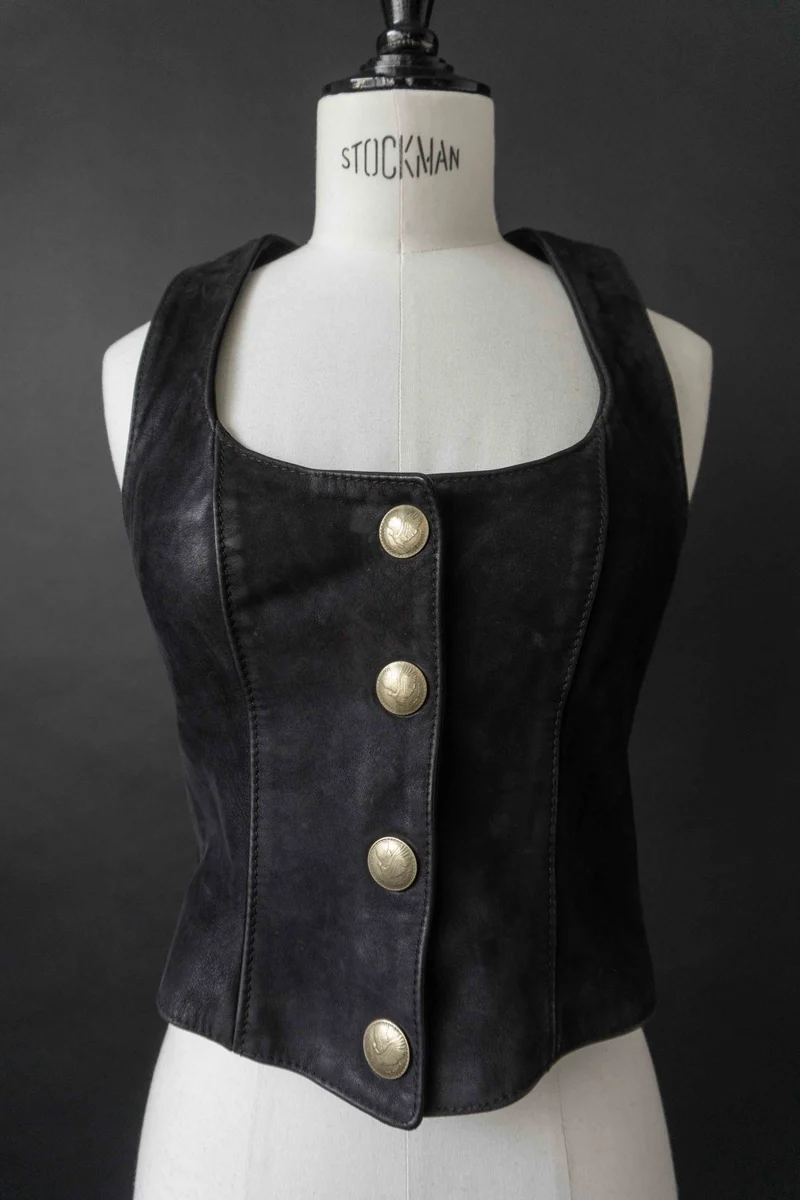 Vintage Pyrate Style Hamburg Lederweste Schwarz XS