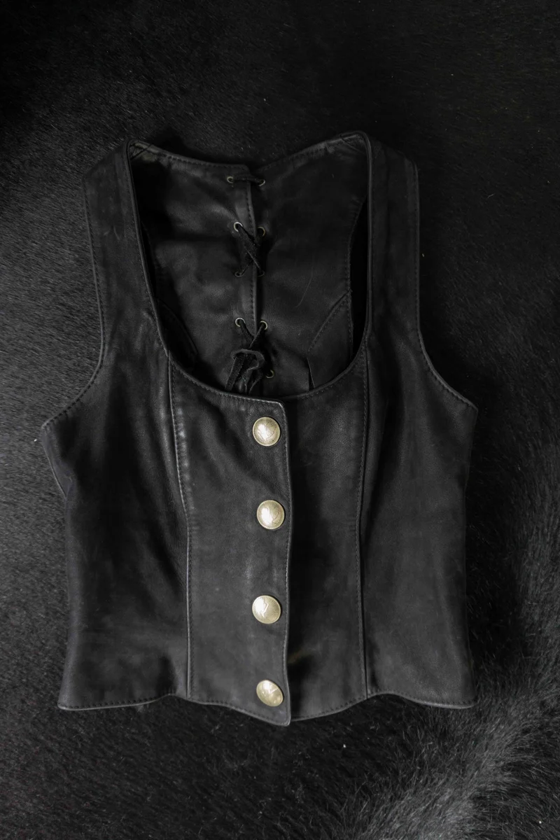 Vintage Pyrate Style Hamburg Lederweste Schwarz XS