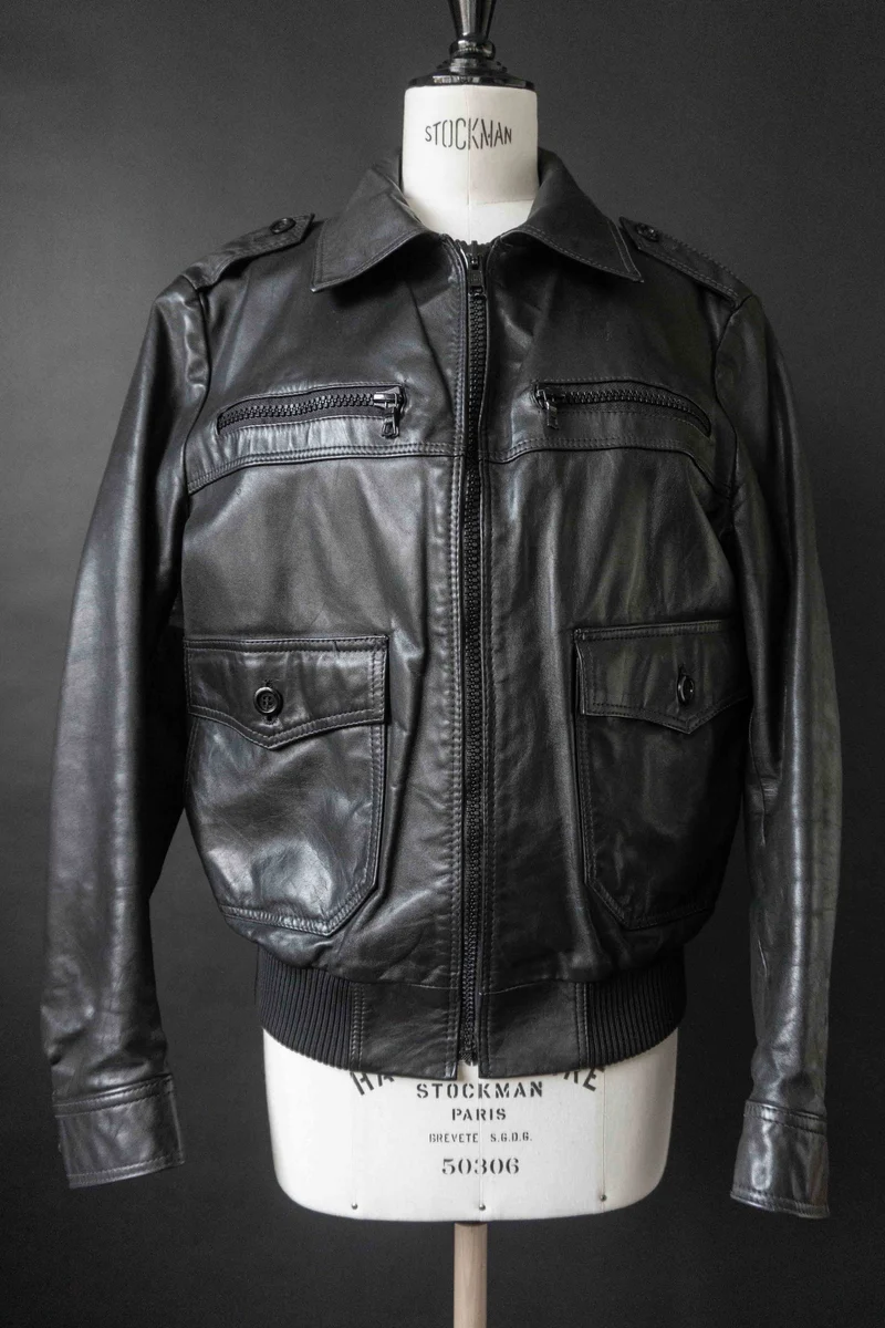 70s Lederjacke Schwarz S–M