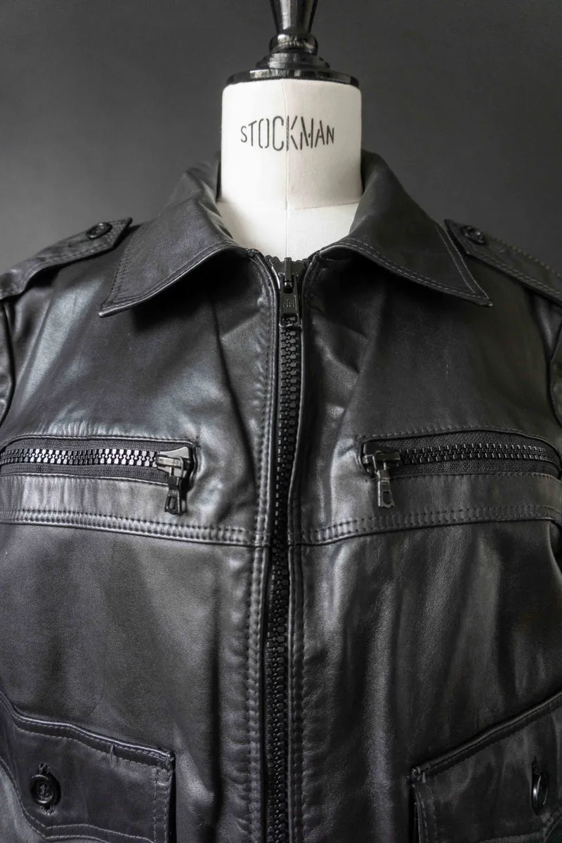 70s Lederjacke Schwarz S–M