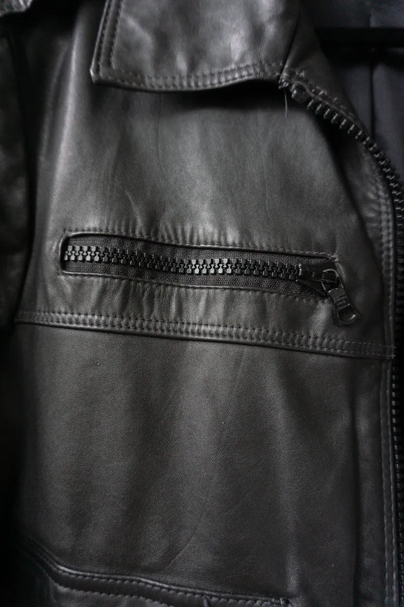 70s Lederjacke Schwarz S–M