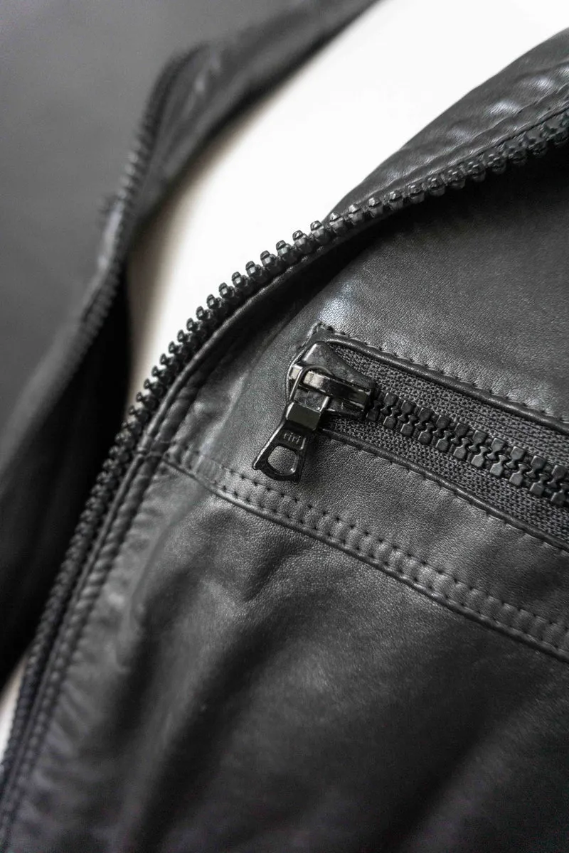 70s Lederjacke Schwarz S–M