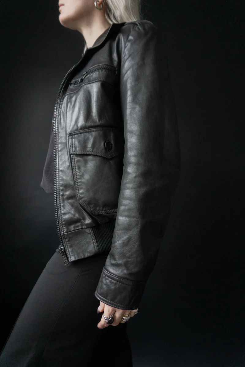 70s Lederjacke Schwarz S–M