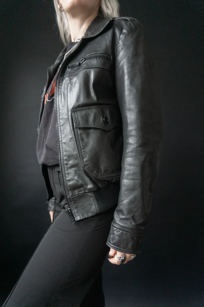 70s Lederjacke Schwarz S–M