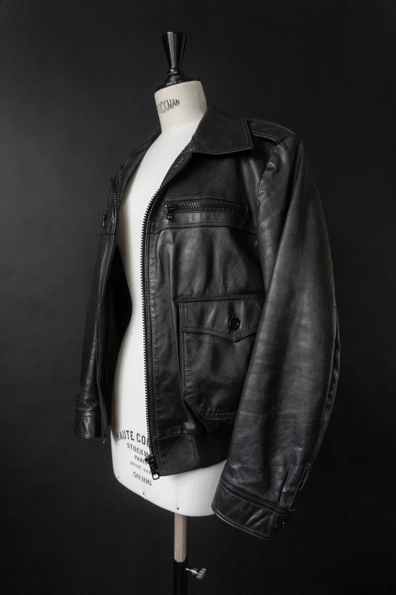 70s Lederjacke Schwarz S–M