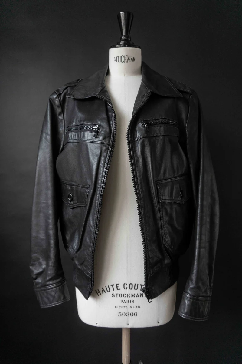70s Lederjacke Schwarz S–M