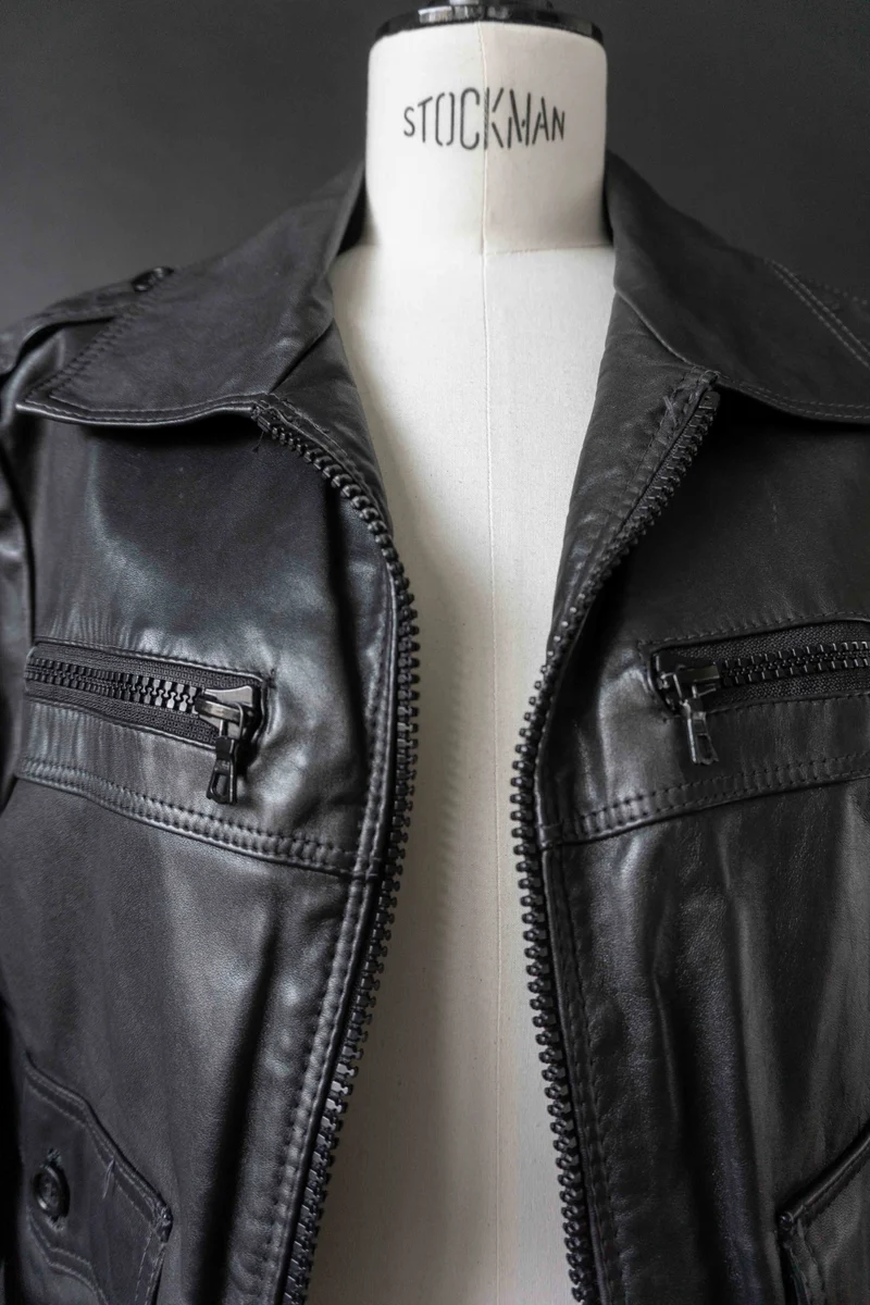 70s Lederjacke Schwarz S–M