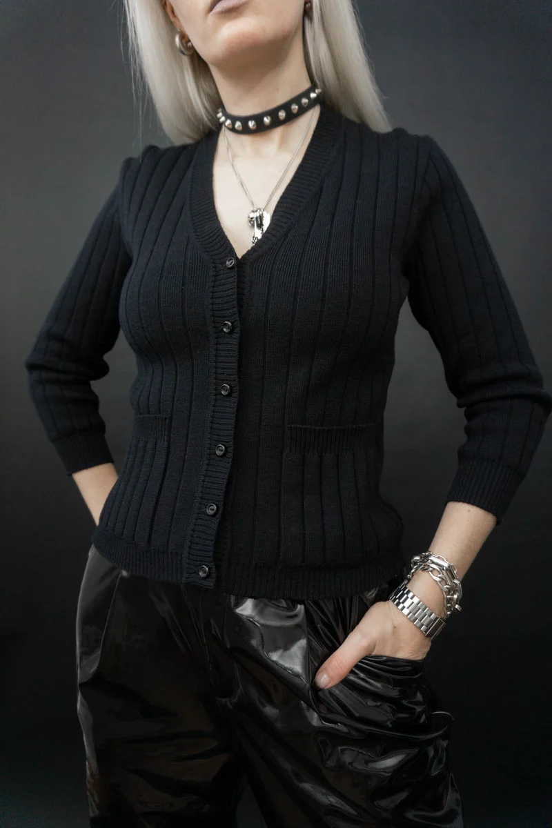 70s Cardigan Wolle XS–S