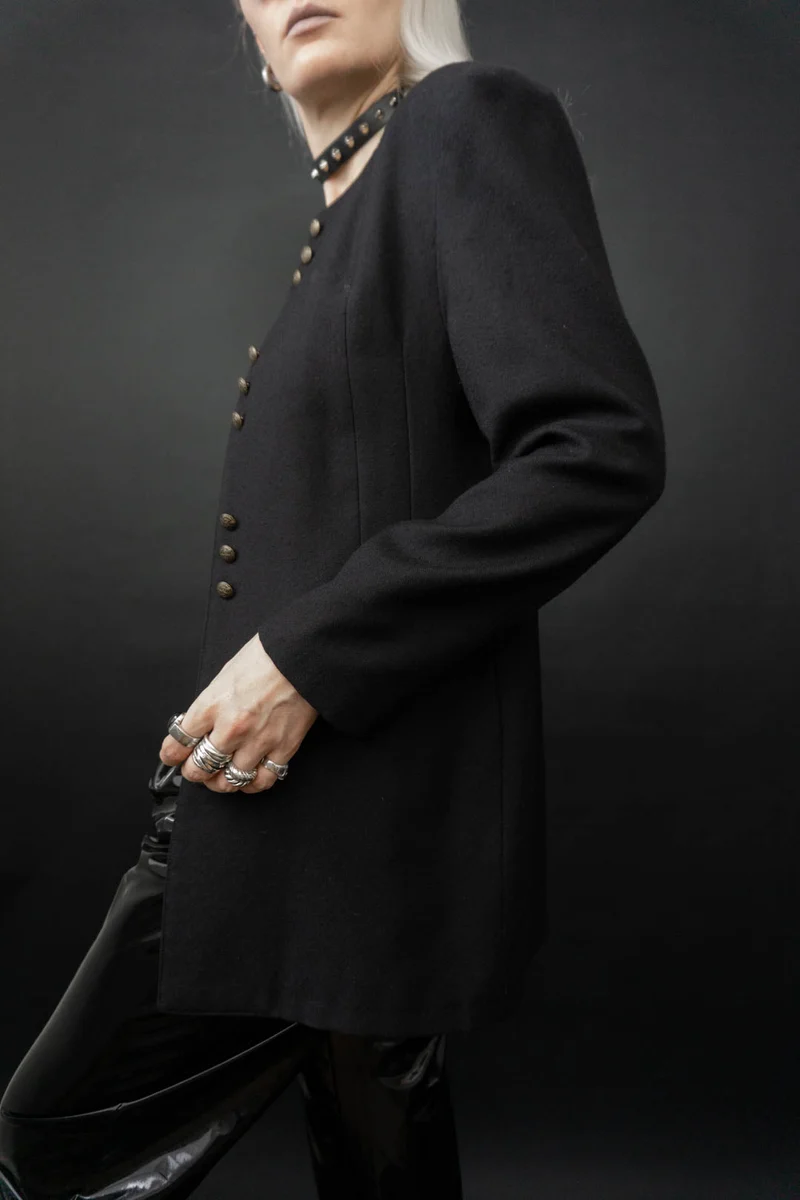 Vintage Napolen Blazer Schwarz Knöpfe, S–M