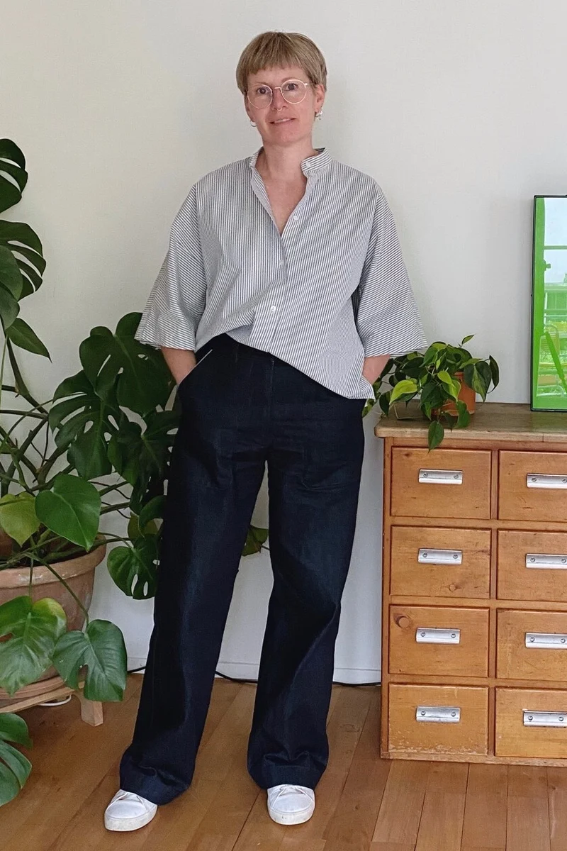 No74 Bluse mit T-Ärmel und Stehkragen