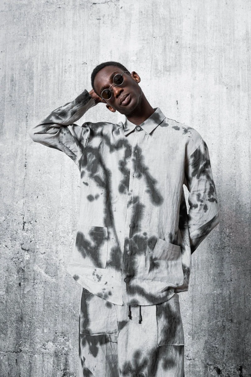 eigensinnig wien | Thoreau | Außergewöhnliche Designer Leinen Hemdjacke mit grauem Muster