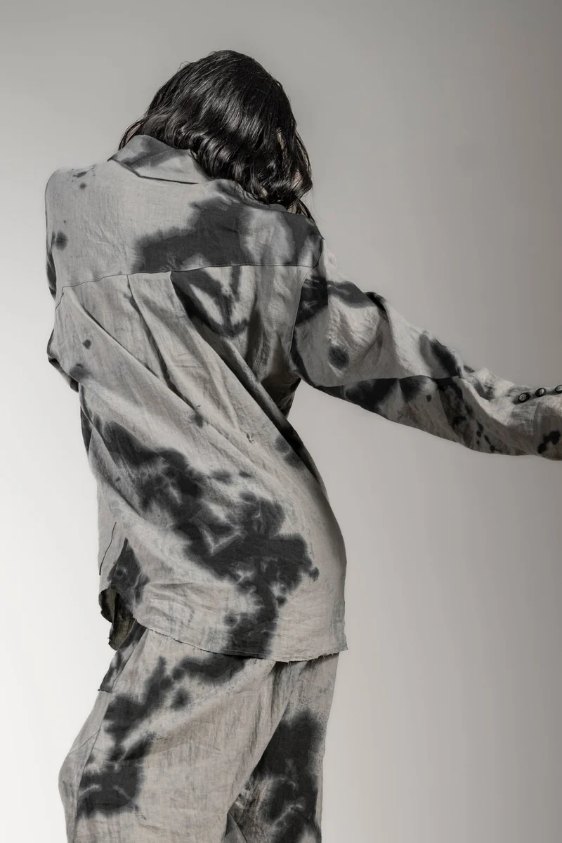 eigensinnig wien | Thoreau | Außergewöhnliche Designer Leinen Hemdjacke mit grauem Muster