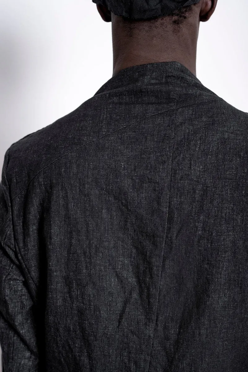 eigensinnig wien | Fromm | Schwarzer Slim Fit Herren Kurzmantel mit Stehkragen aus Leinen