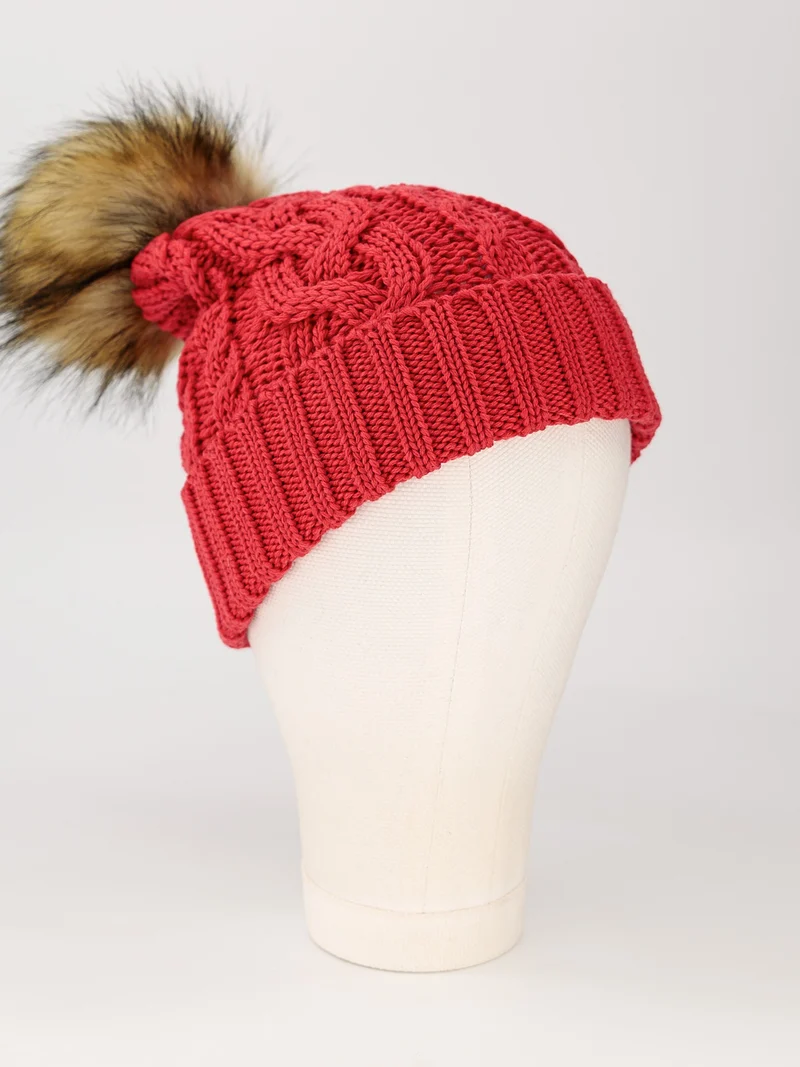 Beanie Faux Fur Merino Wool Rot